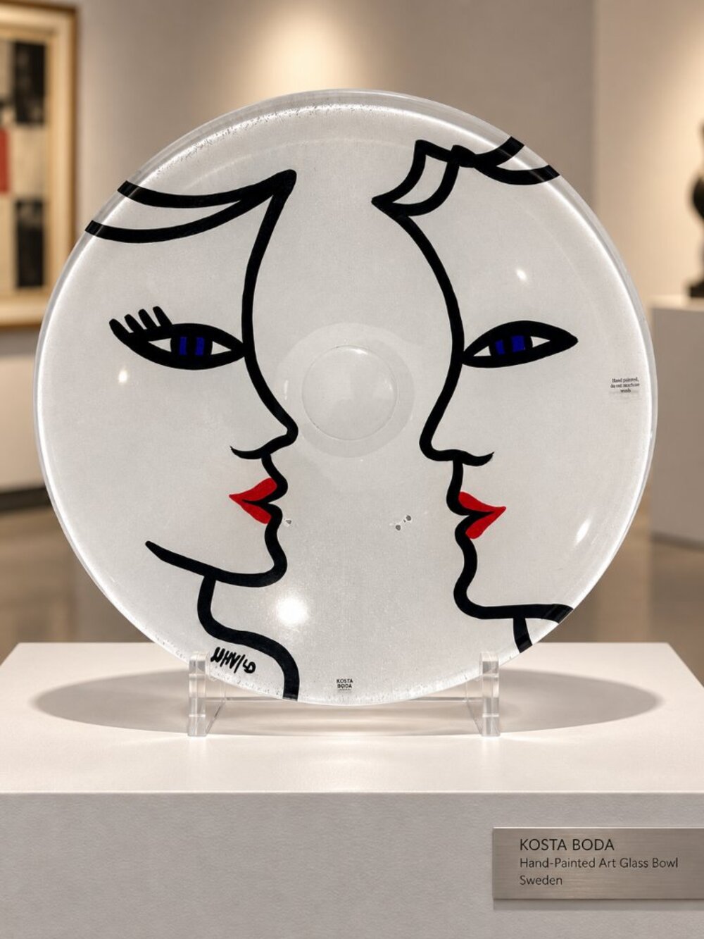 Kosta Boda Open Minds White Art Glass Dish 15”